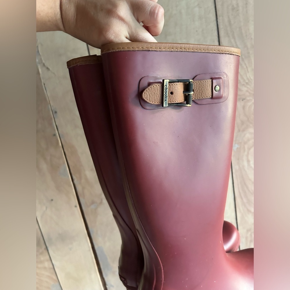 Chooka Tall Rain burgundy Buckle Womens 6 Glam Girly Garden Cottage